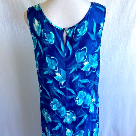 Vintage 1990s Floral Print Crinkly Sleeveless Maxi Dress Sz - Picture 5 of 9